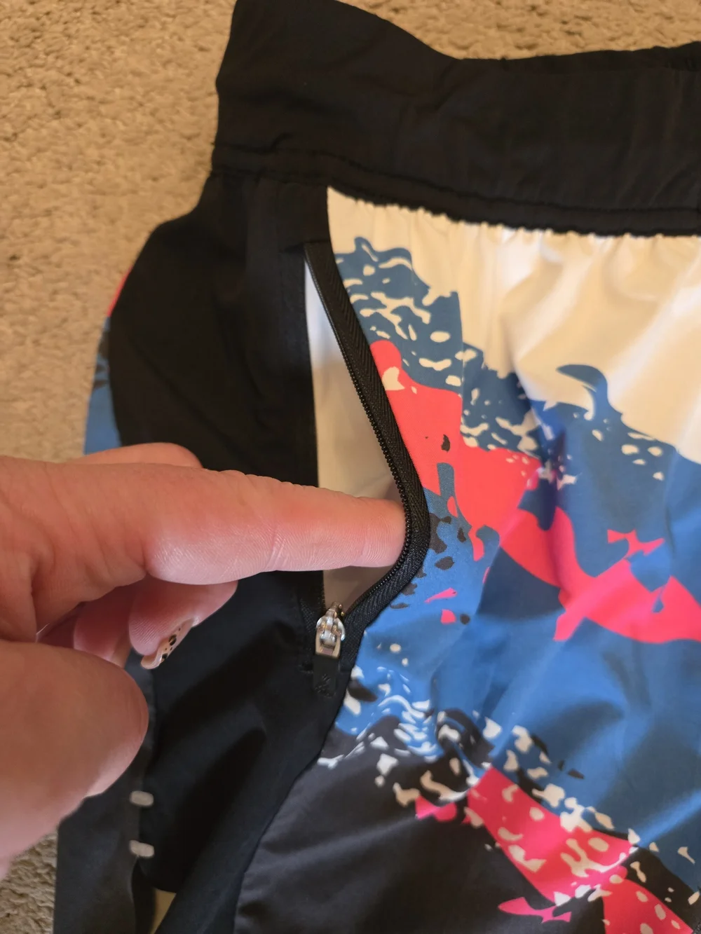 chubbies Black Swim Trunks with Blue, Pink and White Graphic Panel